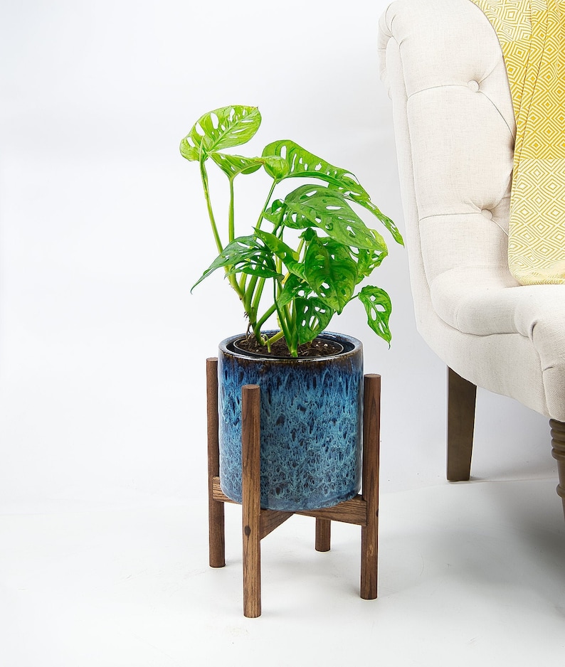 Plant Stand - with Plant Pot - Planter with Stand - Ceramic Pot - White, Black, Grey - Live Plant Not Included