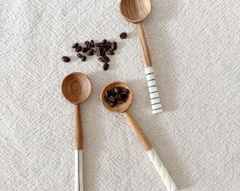Hand-Carved Olive Wood Coffee Spoon: African Bone Handle