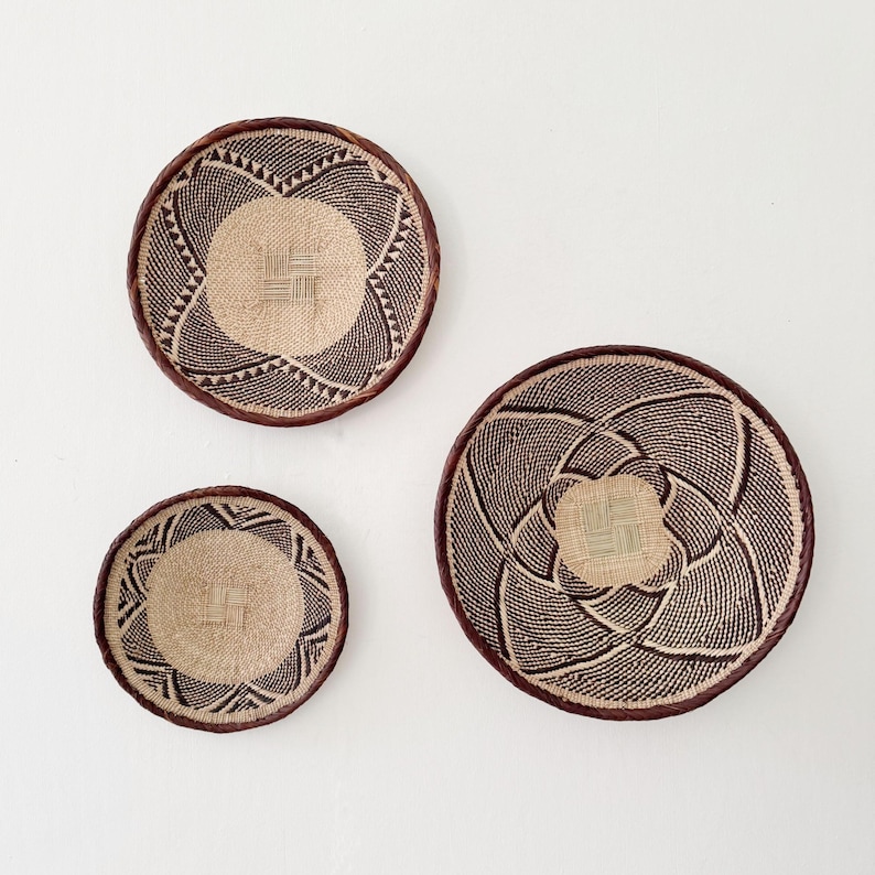 Binga Basket Wall Set of 3, Zimbabwe Tonga Baskets, African Basket Set #K080