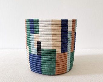 10" Storage Plant Basket: Shonga // Rwanda Planter // Sisal & Sweetgrass // Blue, Green