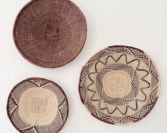 Binga Basket Wall Set of 3, Zimbabwe Tonga Baskets, African Basket Set #K081