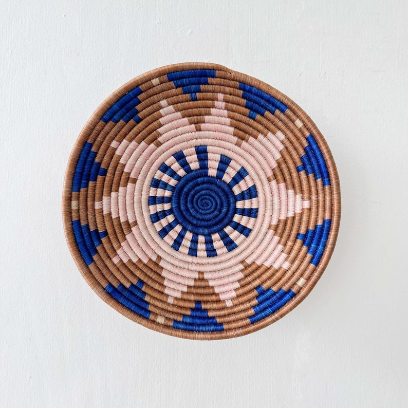 Large African Basket- Moanda // Rwanda Basket // Woven Basket // Sisal & Sweetgrass // Blue, Brown, Pink