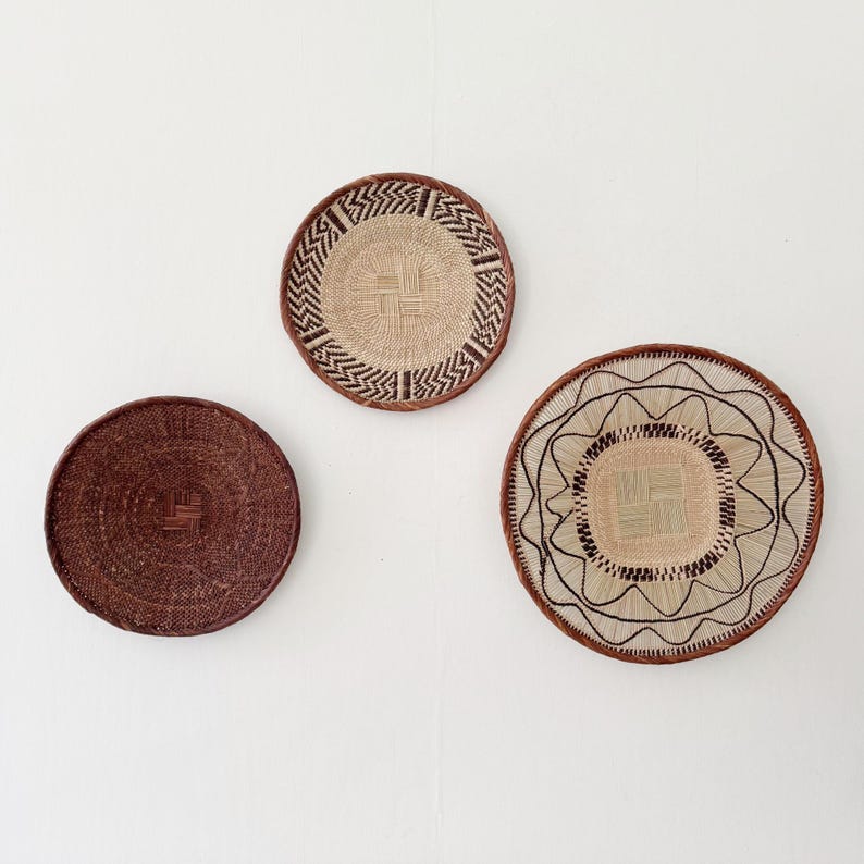 Binga Basket Wall Set of 3, Zimbabwe Tonga Baskets, African Basket Set #K086