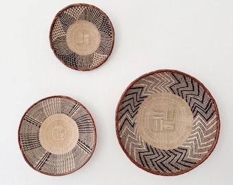 Binga Basket Wall Set of 3, Zimbabwe Tonga Baskets, African Basket Set #K085