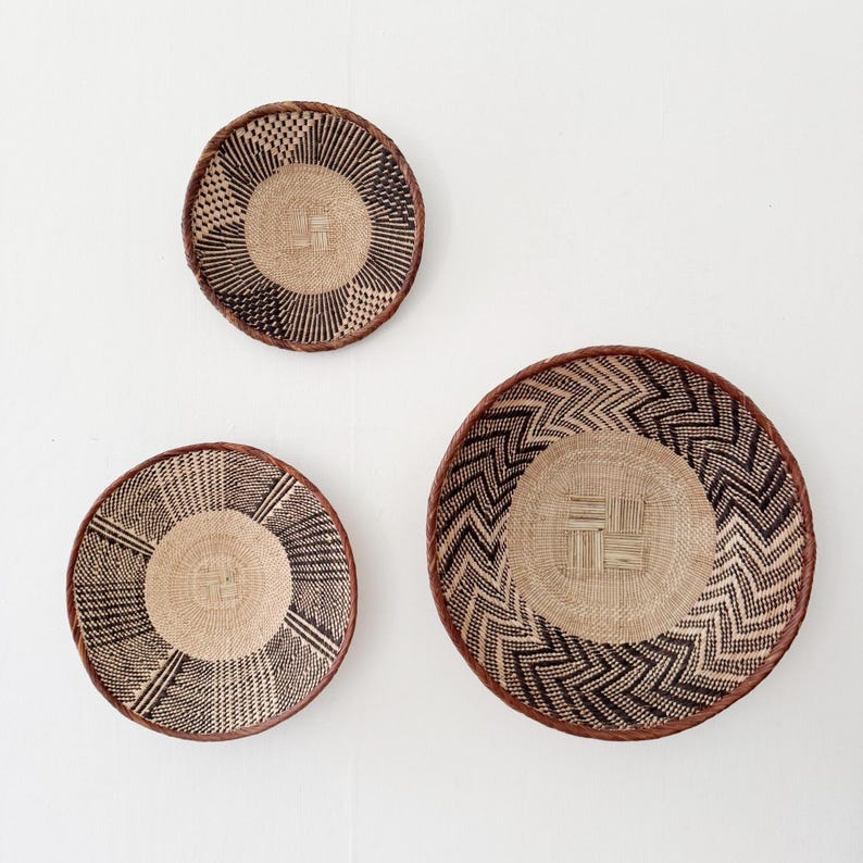 Binga Basket Wall Set of 3, Zimbabwe Tonga Baskets, African Basket Set #K085