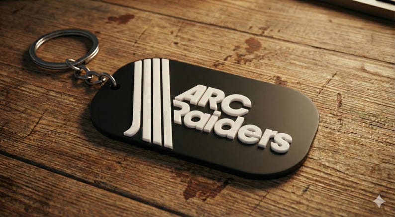 ARC Raiders Tactical Keychain - Dog Tag Style Gamer Gear - Flat Black & Raised White