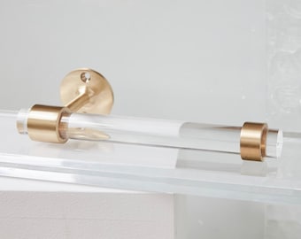 Lucite Toilet Paper Holder, Brass Hardware, Hollywood Regency Bathroom Accessory