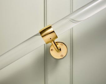 2" DIA Lucite Handrail by Luxholdups, Lucite and Brass Indoor Stair Railing w/ Modern Bracket in Polished Brass