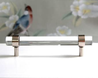 Lucite Bar Drawer Pull, Nickel Cabinet Hardware, Modern Luxholdups