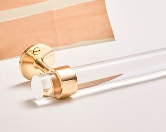 Lucite Towel Bar with Brass Brackets, Open Bracket Acrylic Towel Rod