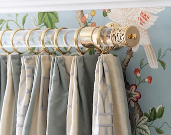 1.5" Custom Lucite Curtain Rod, Brass Hardware, Luxholdups Drapery Rod
