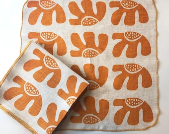 Floral Printed Linen Napkins, Orange Flowers