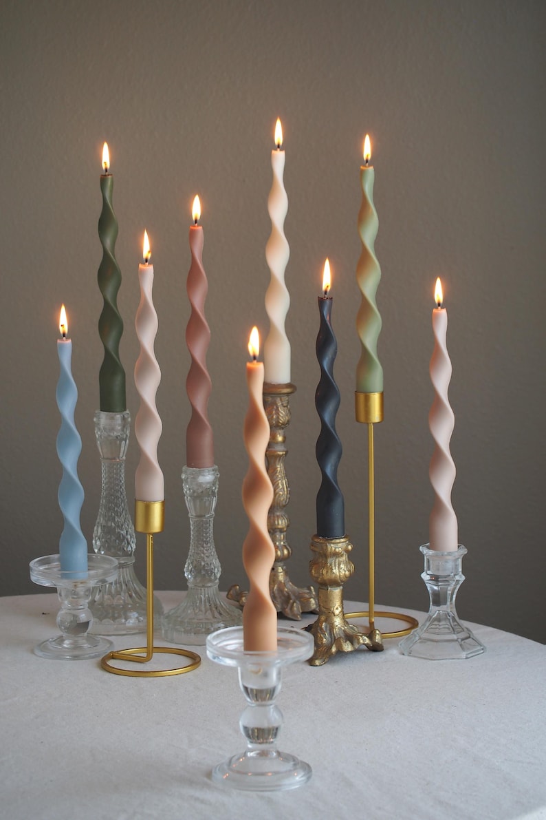 Handmade Seaweed Twisted Soy Beeswax Taper Candle - Colorful Spiral (Pair), 8.75 inches