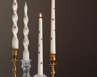 Handcrafted Heart Inlay Taper Candles: Soy & Beeswax, Unscented (Pair)