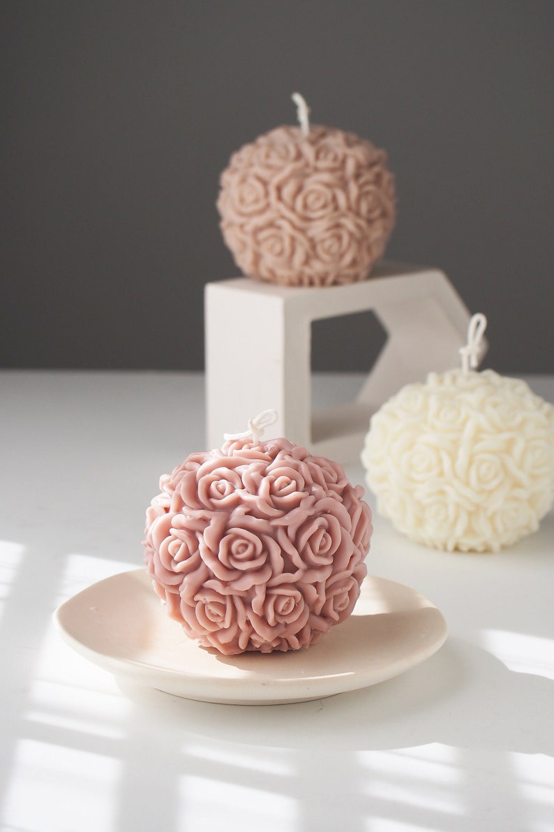 Handmade Rose Ball Candle, Scented Soy Beeswax, Home Decor, Valentine's Day Gift