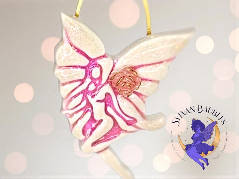 Handmade Fairy Flower Earrings – Pink, Ivory, and Gold Polymer Clay