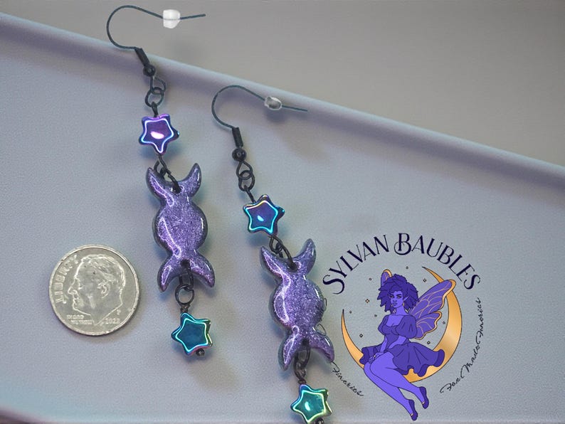 Lunar Phase Earrings, Polymer Clay Moon Jewelry, Triple Goddess Mystical Polymer Clay