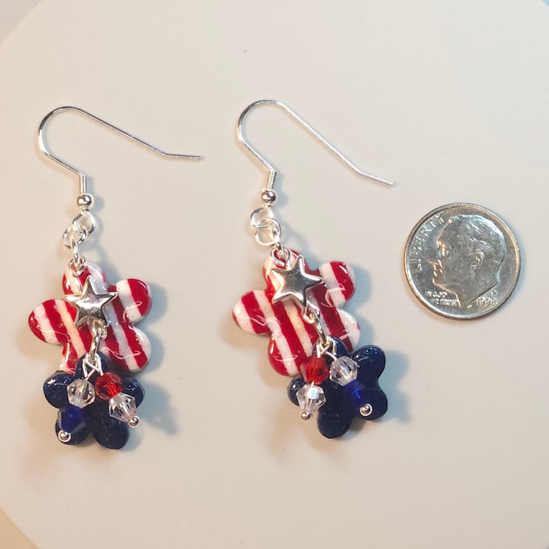 Handmade Polymer Clay Patriotic Earrings | Red White Blue Wildflower Stars