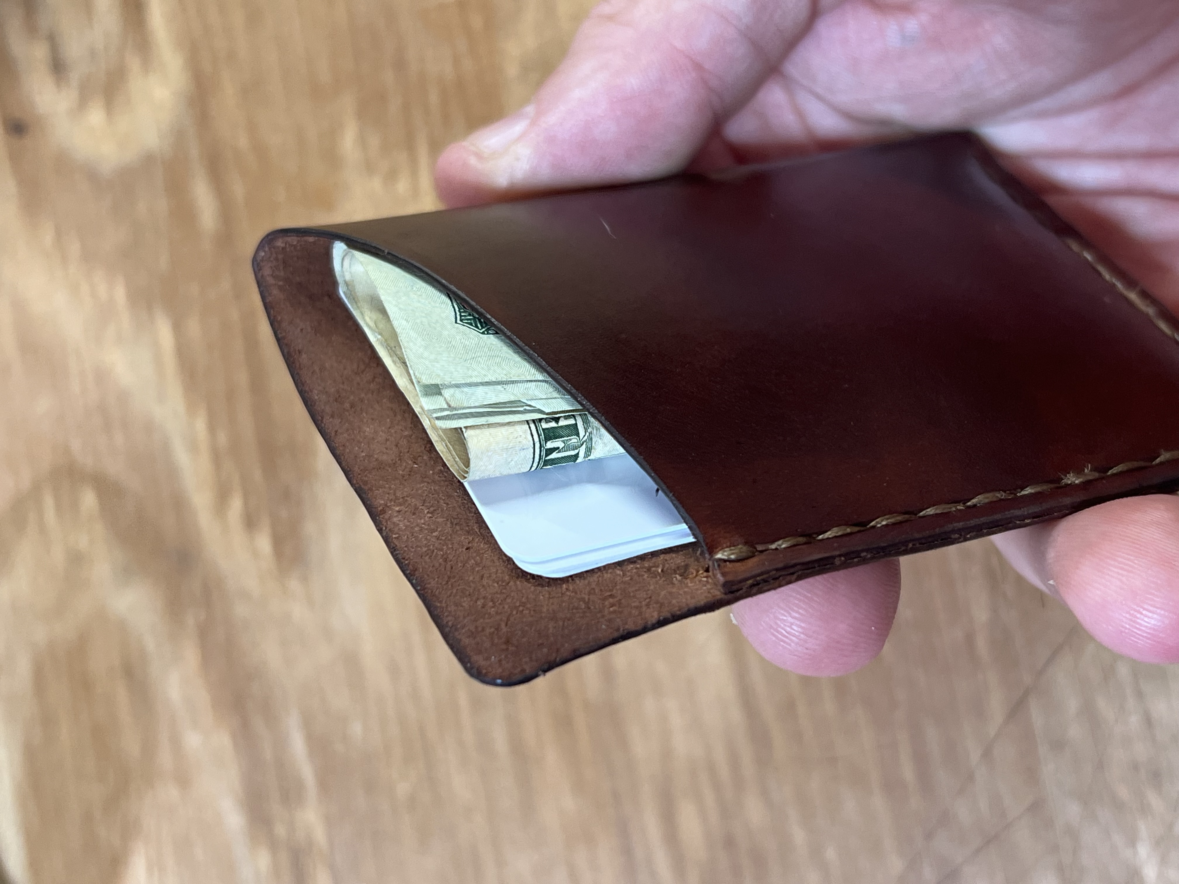 Minimalist Leather Card Wallet, Handmade Veg-Tan Leather